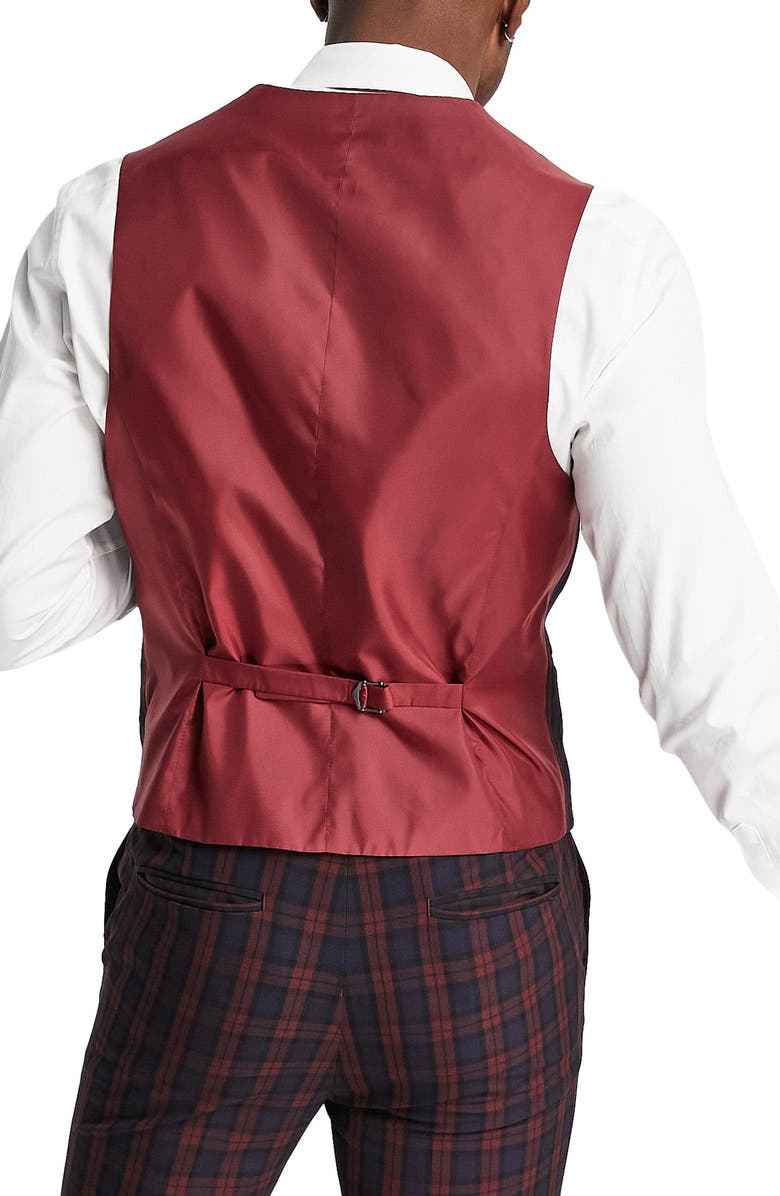 ASOS DESIGN Plaid Super Skinny Waistcoat, Alternate, color, 