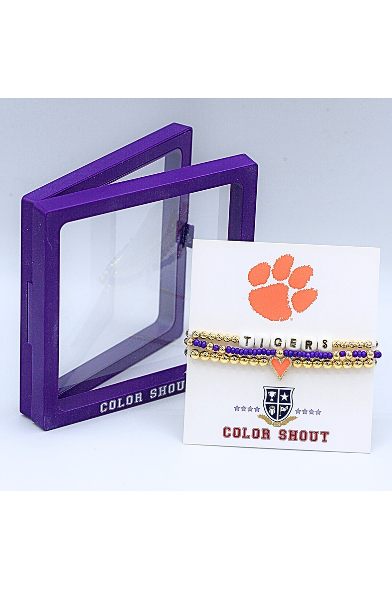 Clemson Love My College Bracelet Stack, Alternate, color, Yellow Gold