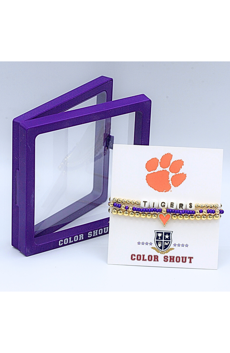 Color Shout Clemson Love My College Bracelet Stack, Alternate, color, Yellow Gold