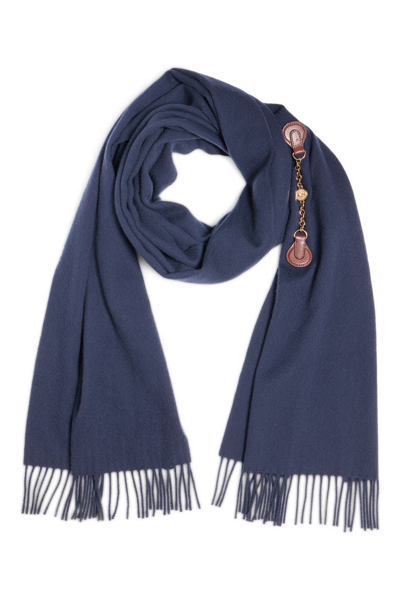 Horse Medal Wool Fringe Scarf, Alternate, color, NAVY
