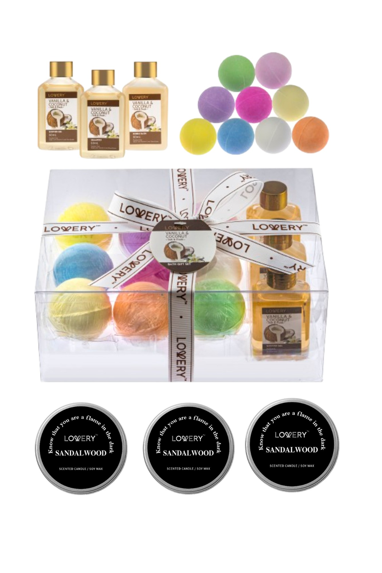 15-Piece Relaxation Gift Set with Bath Bombs, Shower Gel, Bubble Bath, Shampoo and Soy Scented Candles, Main, color, None