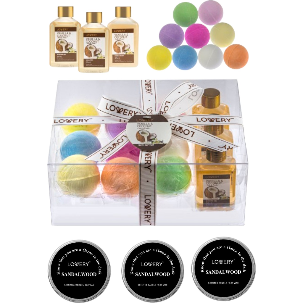 Lovery 15-Piece Relaxation Gift Set with Bath Bombs, Shower Gel, Bubble Bath, Shampoo and Soy Scented Candles in None  product
