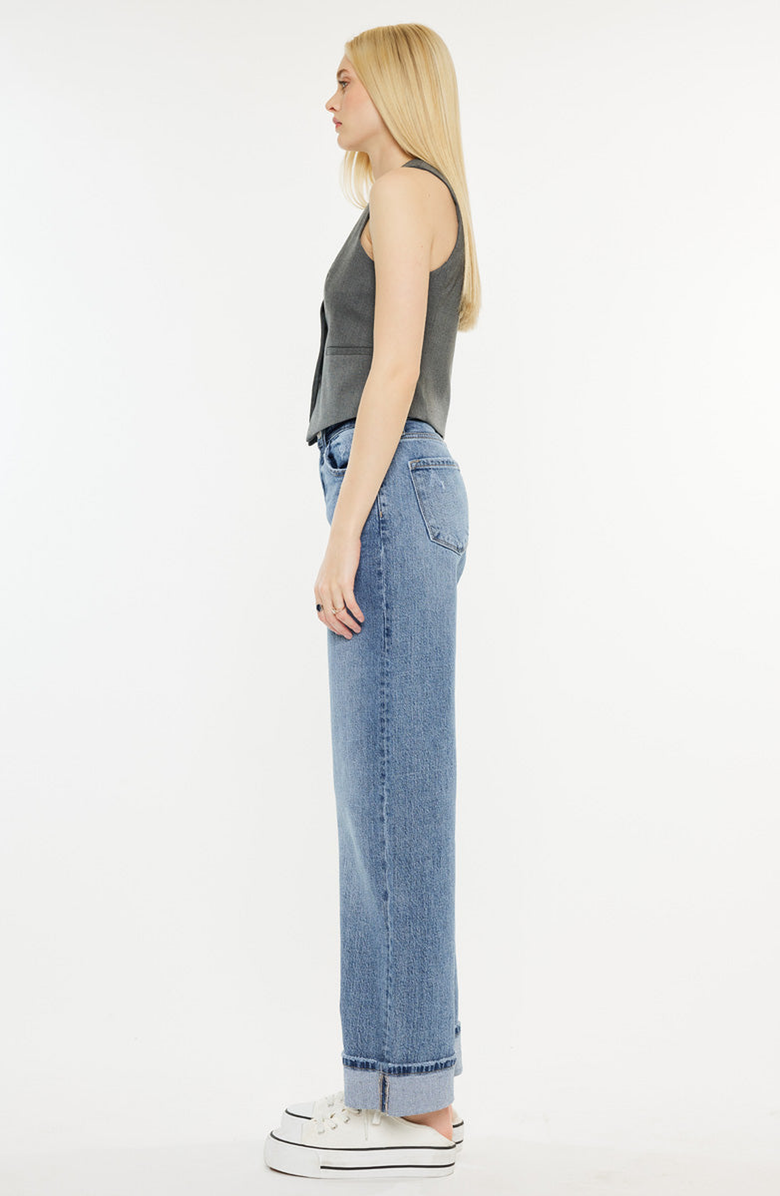 KanCan Kolbie High Rise Cuffed Wide Leg Jeans, Alternate, color, Medium Wash