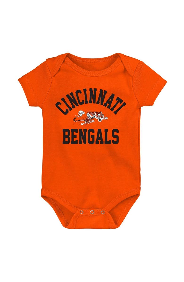 Outerstuff Newborn & Infant Black/Orange/Heather Gray Cincinnati Bengals Three-Pack Eat, Sleep & Drool Retro Bodysuit Set, Alternate, color, 