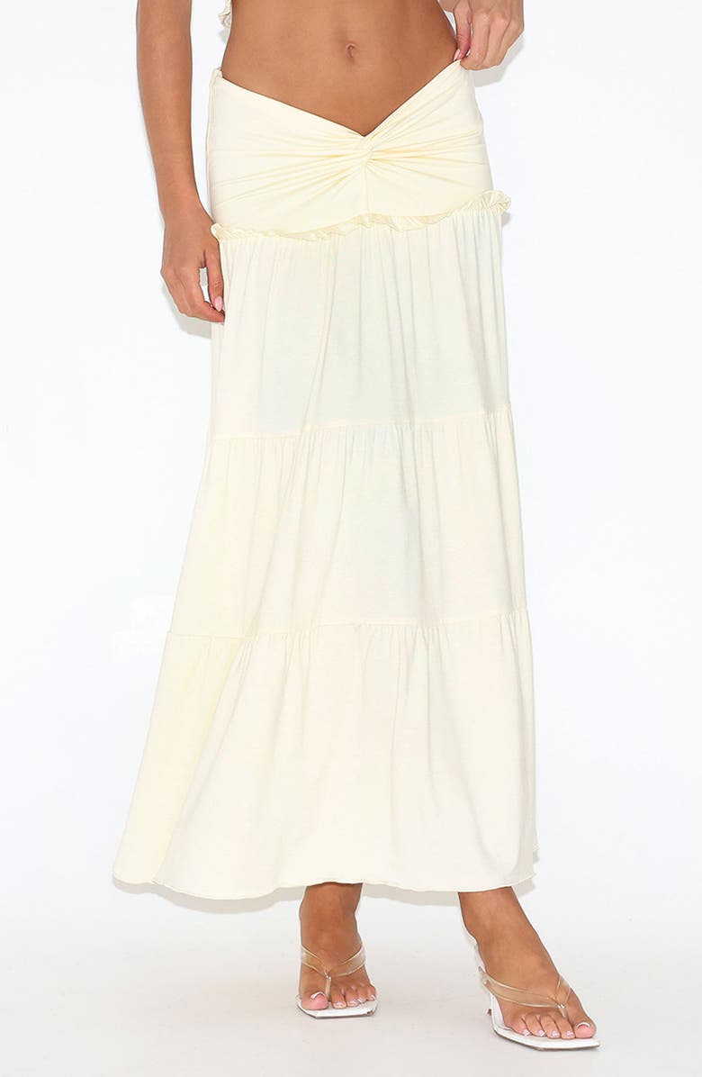 Tiger Mist Katya Knot Low Rise Tiered Maxi Skirt, Main, color, White