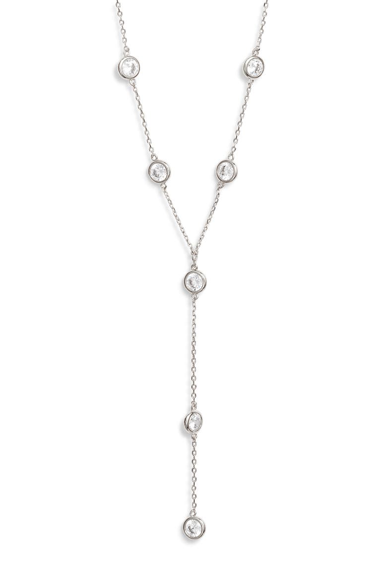 Cubic Zirconia Station Y Necklace, Main, color, CLEAR- SILVER