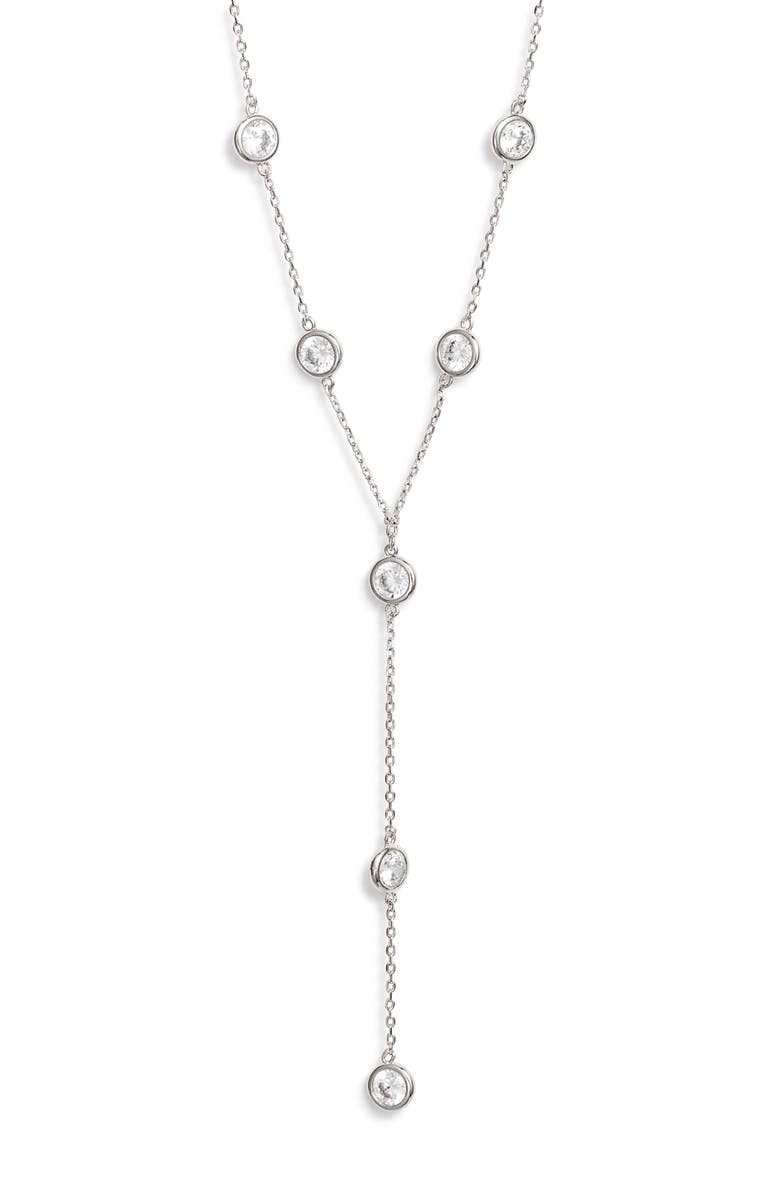 Nordstrom Cubic Zirconia Station Y Necklace, Main, color, Clear- Silver