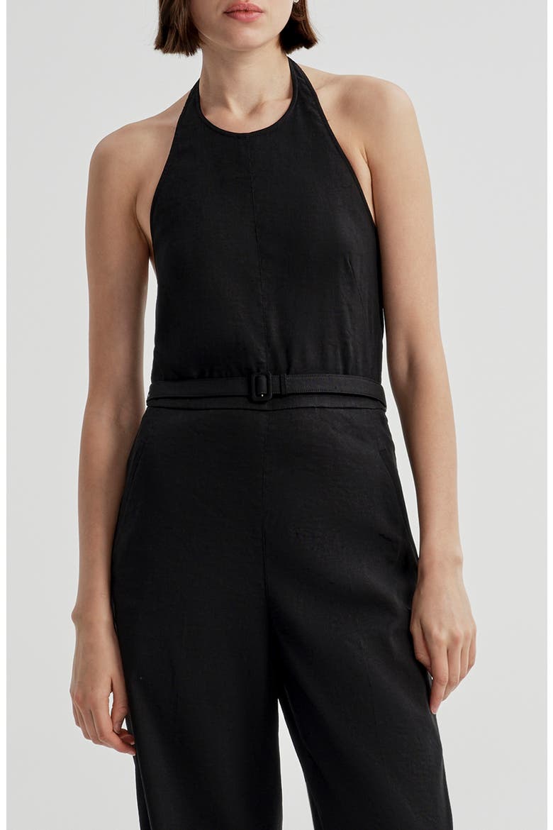 Sylvie Halter Neck Jumpsuit, Main, color, BLACK