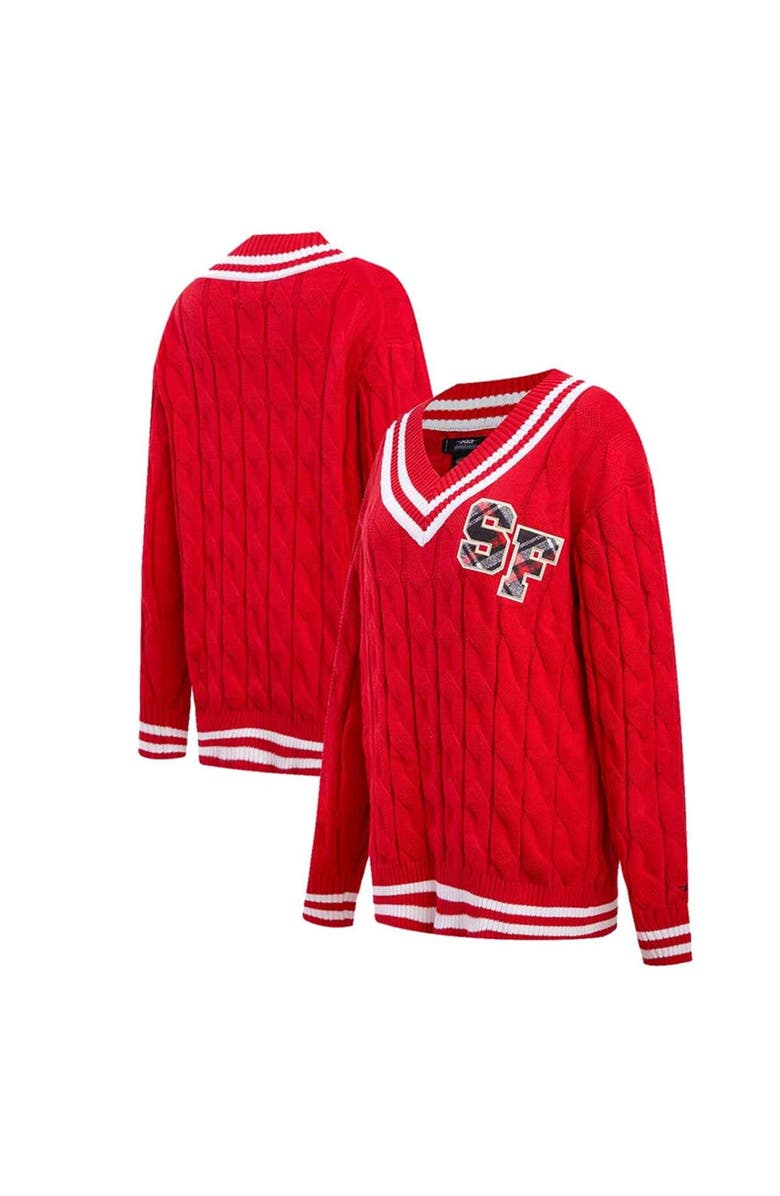 PRO STANDARD Women's Pro Standard  Scarlet San Francisco 49ers Prep V-Neck Pullover Sweater, Main, color, 