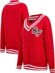 PRO STANDARD Women's Pro Standard Scarlet San Francisco 49ers Prep V-Neck Pullover Sweater