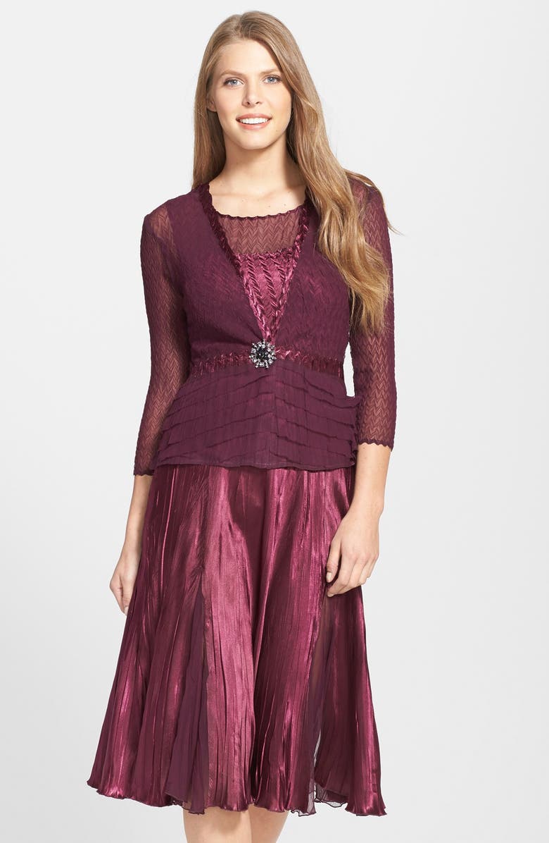 Komarov Pleated Charmeuse Dress & Chiffon Jacket, Main, color, 