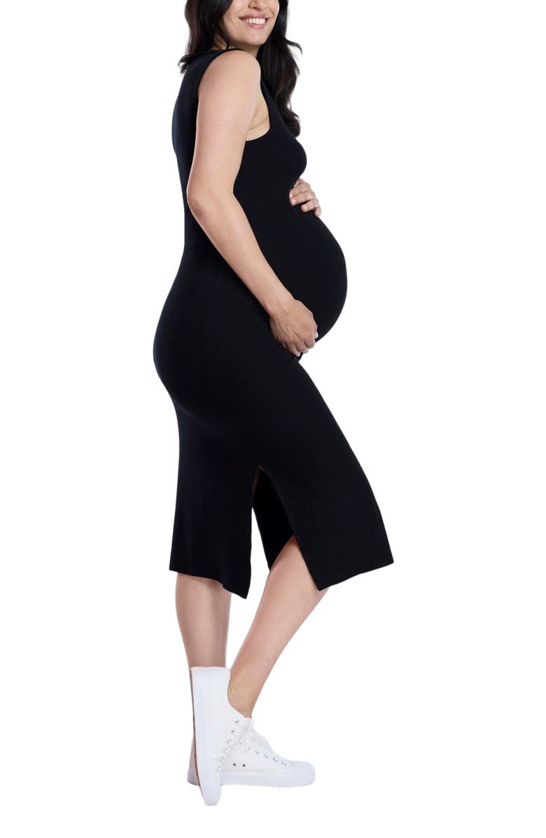 MOTHERHOOD MATERNITY Crew Neck Rib Knit Sleeveless Midi Dress, Alternate, color, Black