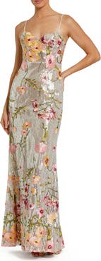 Mac Duggal Sleeveless Bustier Floral Applique Gown