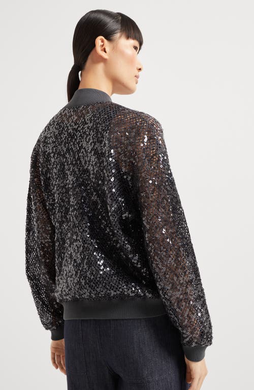 Brunello Cucinelli Dazzling Net Embroidery Cardigan In Navy Blue