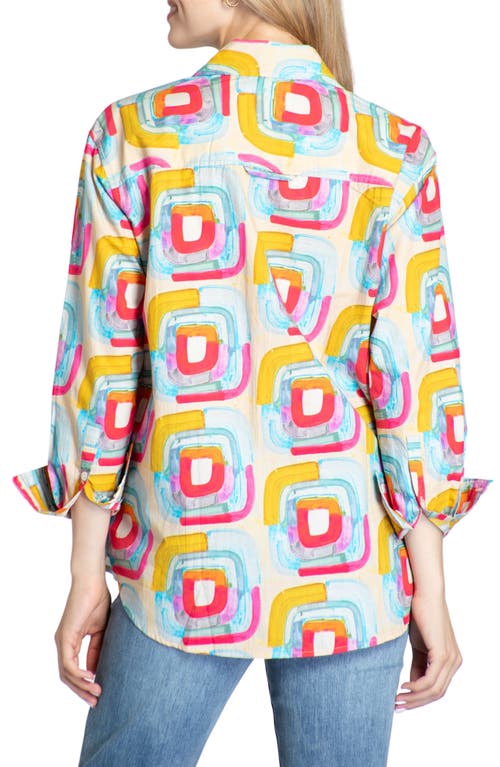 Apny Oversize Feather Print Button-up Shirt In Yellow Multi