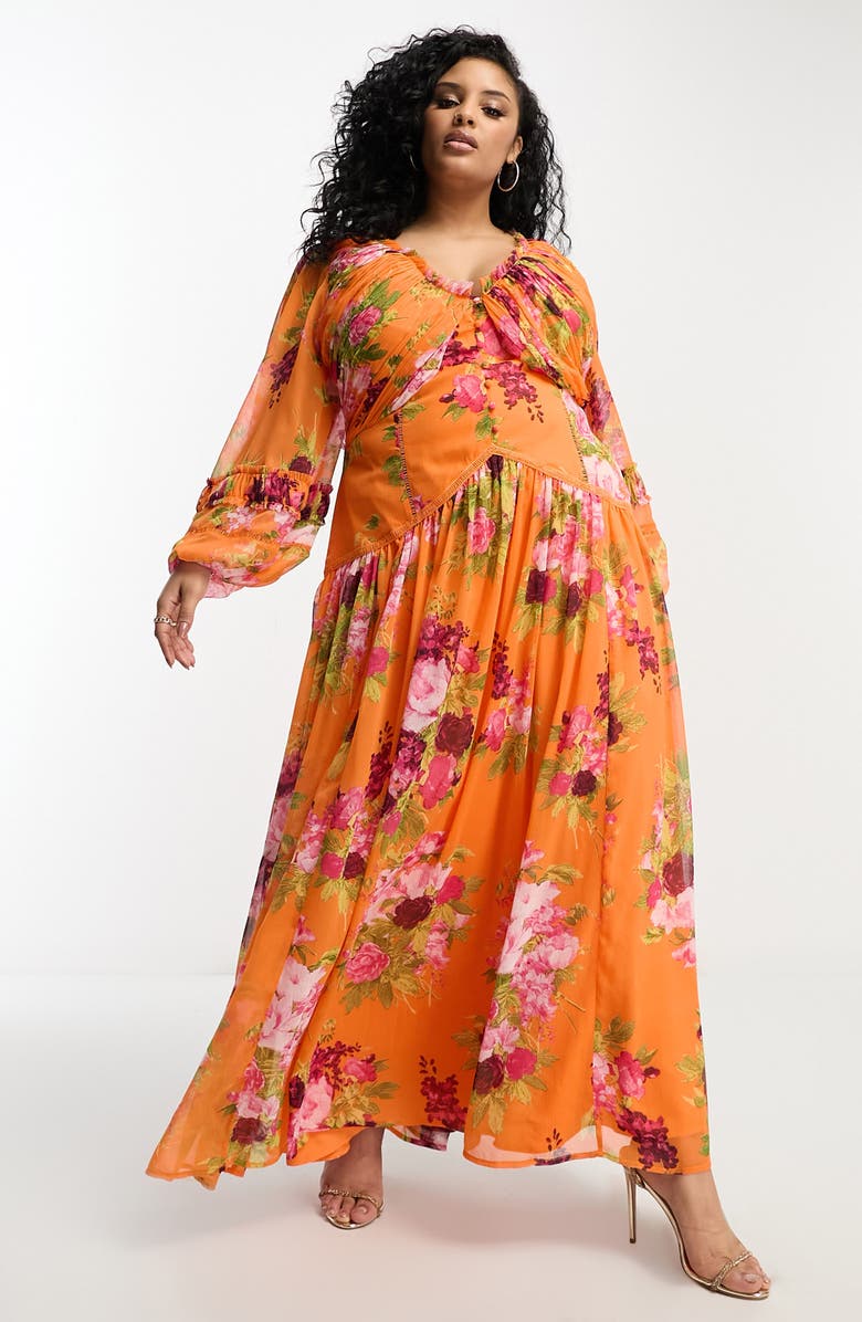 ASOS DESIGN Curve Pintuck Blouson Sleeve Maxi Dress | Nordstrom