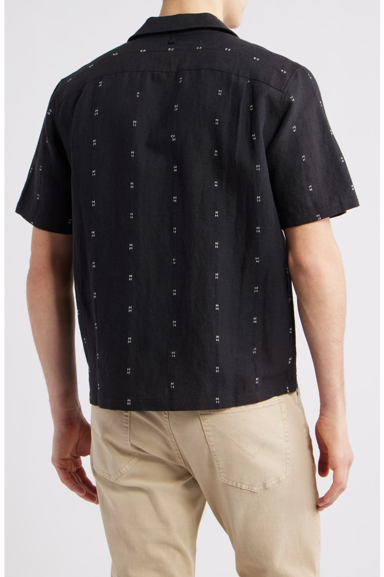 Avery Embroidered Cotton & Linen Linen Camp Shirt, Alternate, color, BLACK
