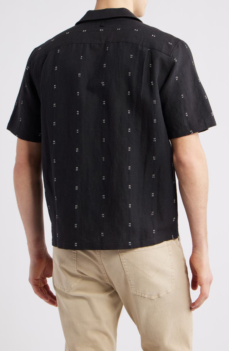 rag & bone Avery Embroidered Cotton & Linen Linen Camp Shirt, Alternate, color, Black
