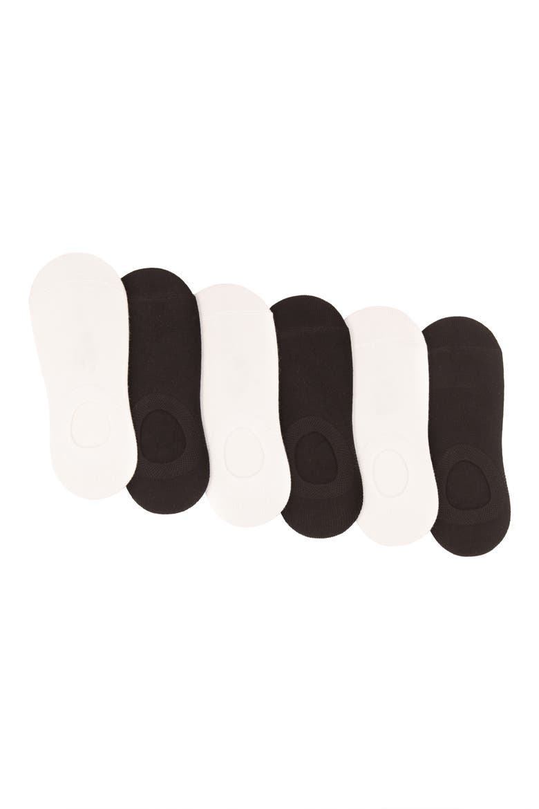 Assorted 6-Pack Super No-Show Socks, Main, color, BLACK/ WHITE
