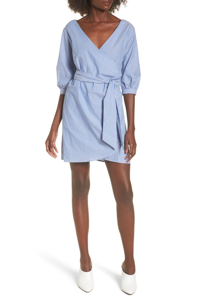 Cotton Poplin Wrap Dress, Main, color, BLUE WHITE STRIPE