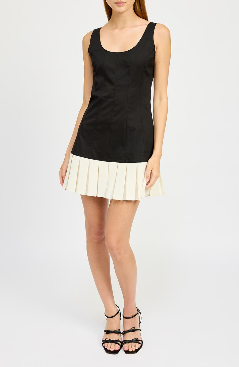 En Saison Clarisse Pleated Minidress, Alternate, color, Black Off White