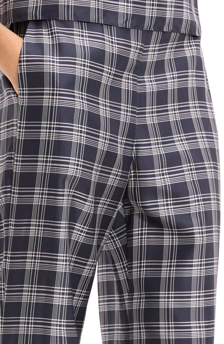 Theory Fluid Plaid High Waist Straight Leg Silk Pants, Alternate, color, Navy Multi