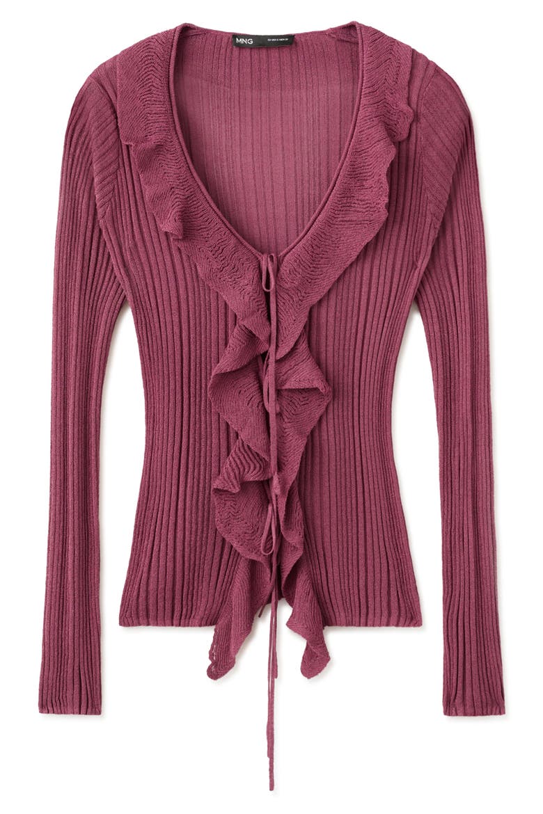 Ruffle Rib Tie Front Cardigan, Alternate, color, WINE
