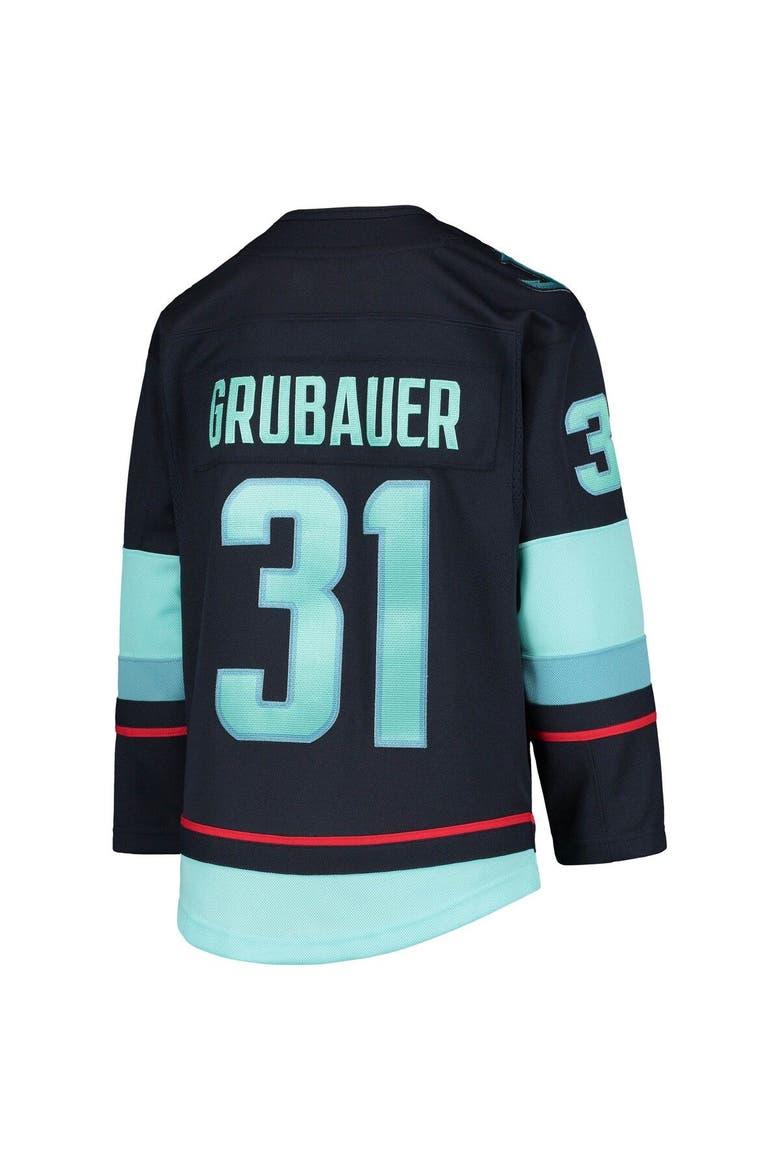 Youth Philipp Grubauer Deep Sea Blue Seattle Kraken Home Premier Player Jersey, Alternate, color, Navy