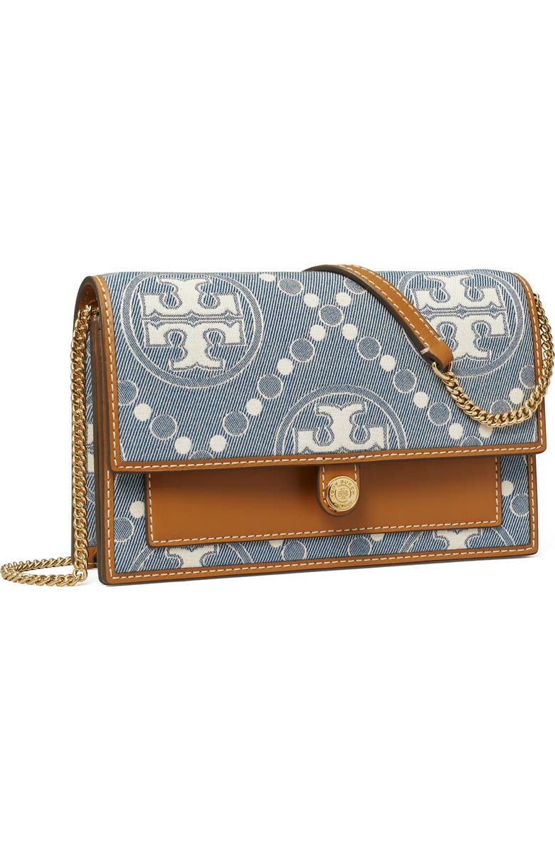 Tory Burch T Monogram Denim Wallet on a Chain, Alternate, color,