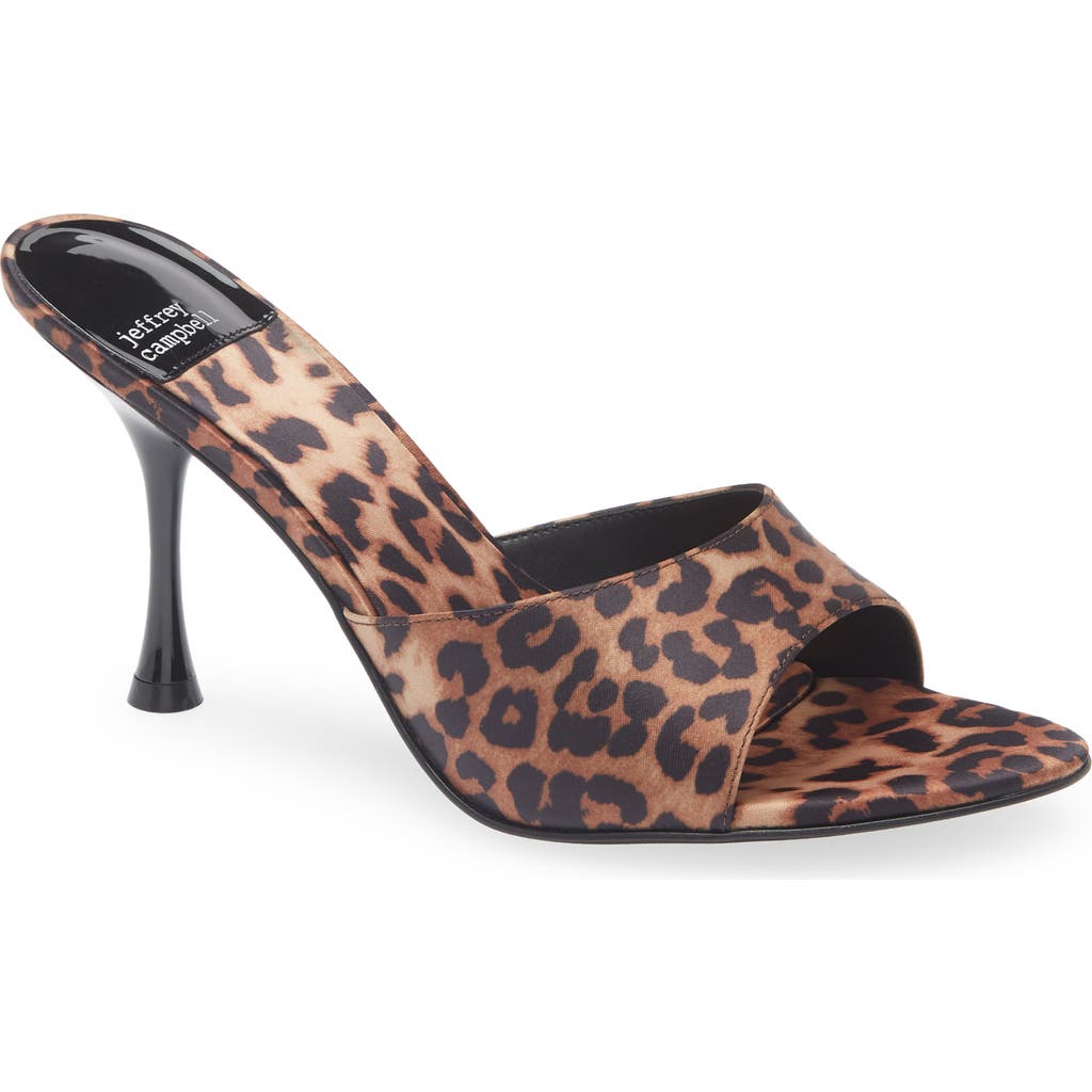 Jeffrey Campbell Agent Slide Sandal In Beige Black Cheetah Satin