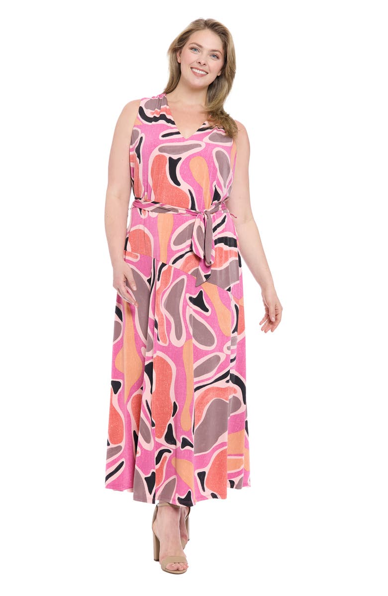 London Times Sleeveless Asymmetric Maxi Dress, Alternate, color, Lavender/ Rust