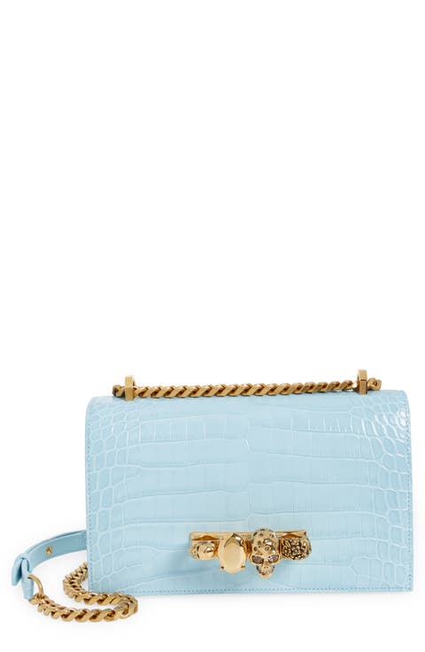 Alexander McQueen Jewelled Knuckle Croc Embossed Leather Crossbody Bag