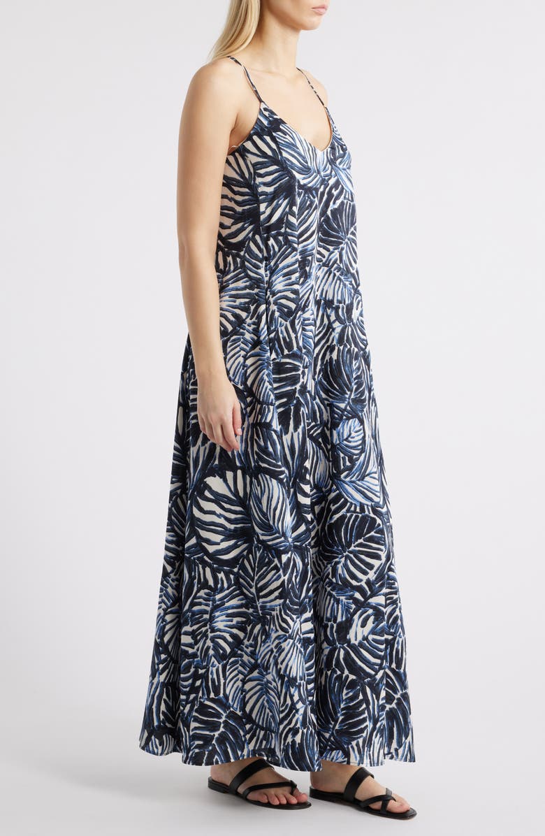 Tahari ASL Palm Print Charmeuse Maxi Slipdress, Alternate, color, 