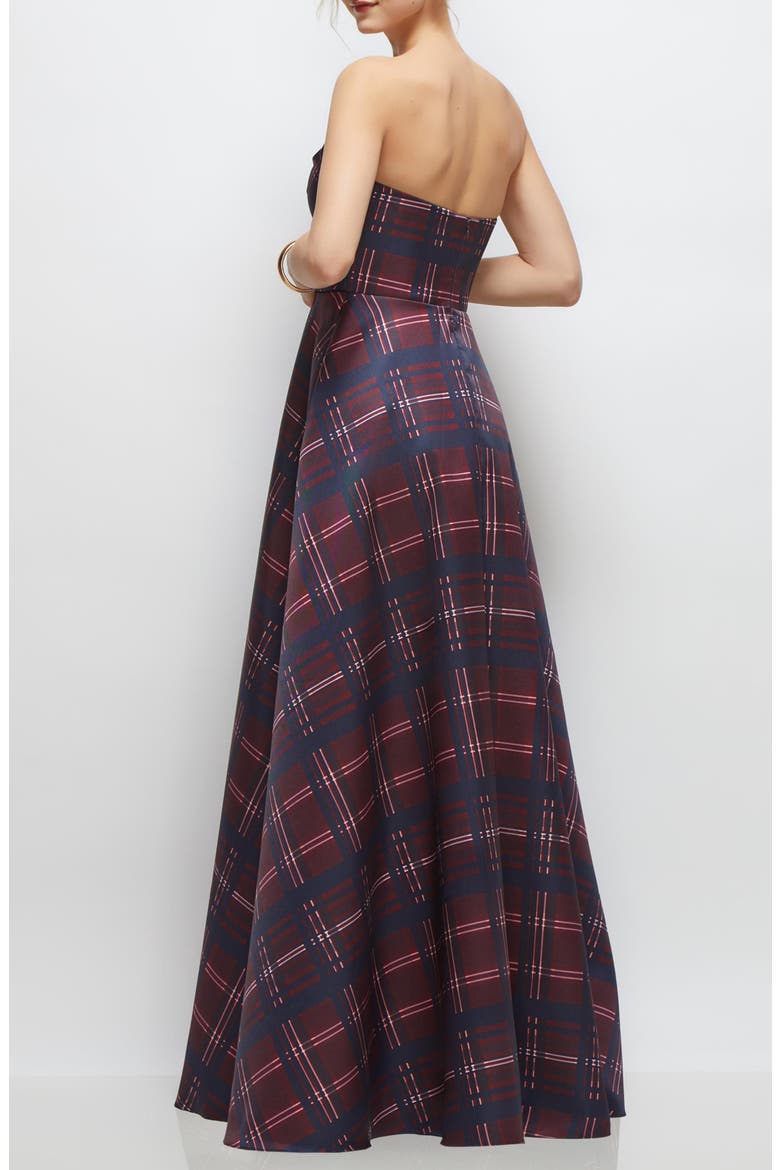 Tartan Strapless Gown, Alternate, color, CABERNET MIDNIGHT