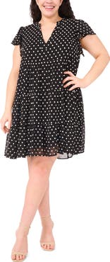 CeCe Floral Embroidered Flutter Sleeve Tiered Dress