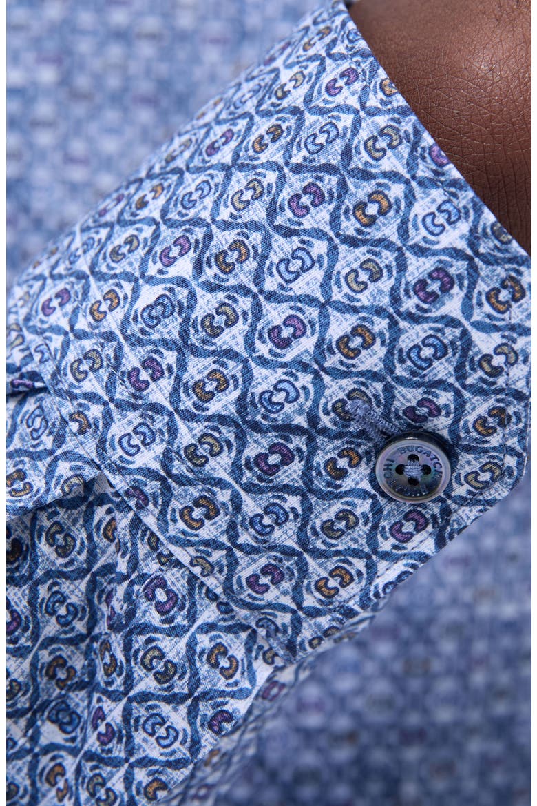 Axel Ogee Print Shaped Fit Stretch Cotton Button-Up Shirt, Alternate, color, STEEL
