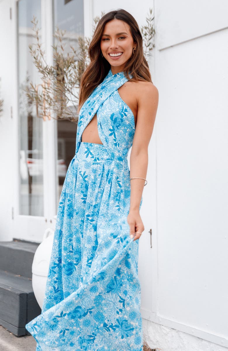 Petal & Pup Clover Cotton Blend Maxi Dress, Alternate, color, Blue Floral