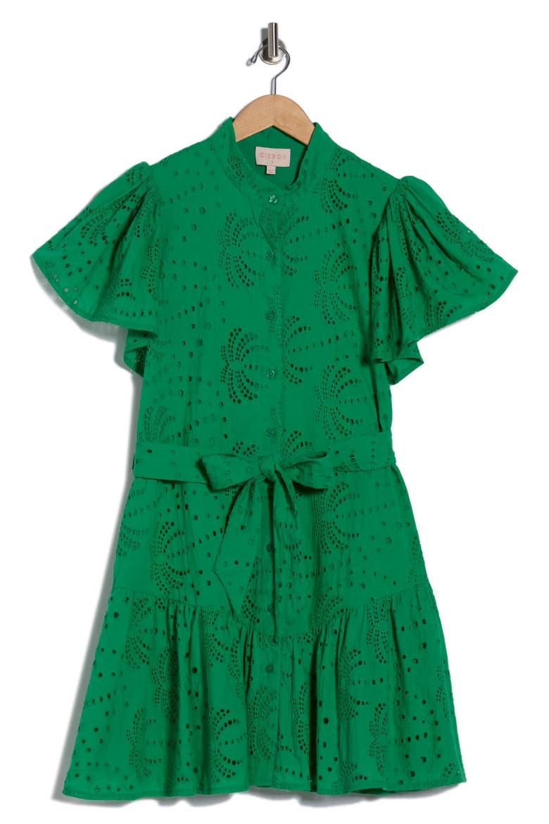 Zenaida Eyelet Tie Waist Dress, Alternate, color, GREEN