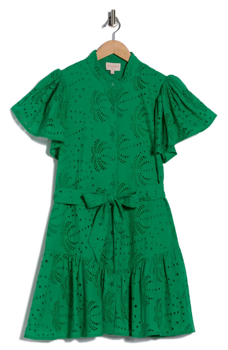 CIEBON Zenaida Eyelet Tie Waist Dress, Alternate, color, Green