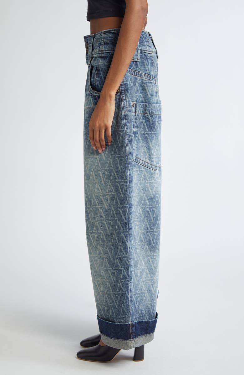 Vaquera Baby Oversize Monogram High Waist Cuffed Wide Leg Jeans, Alternate, color, 