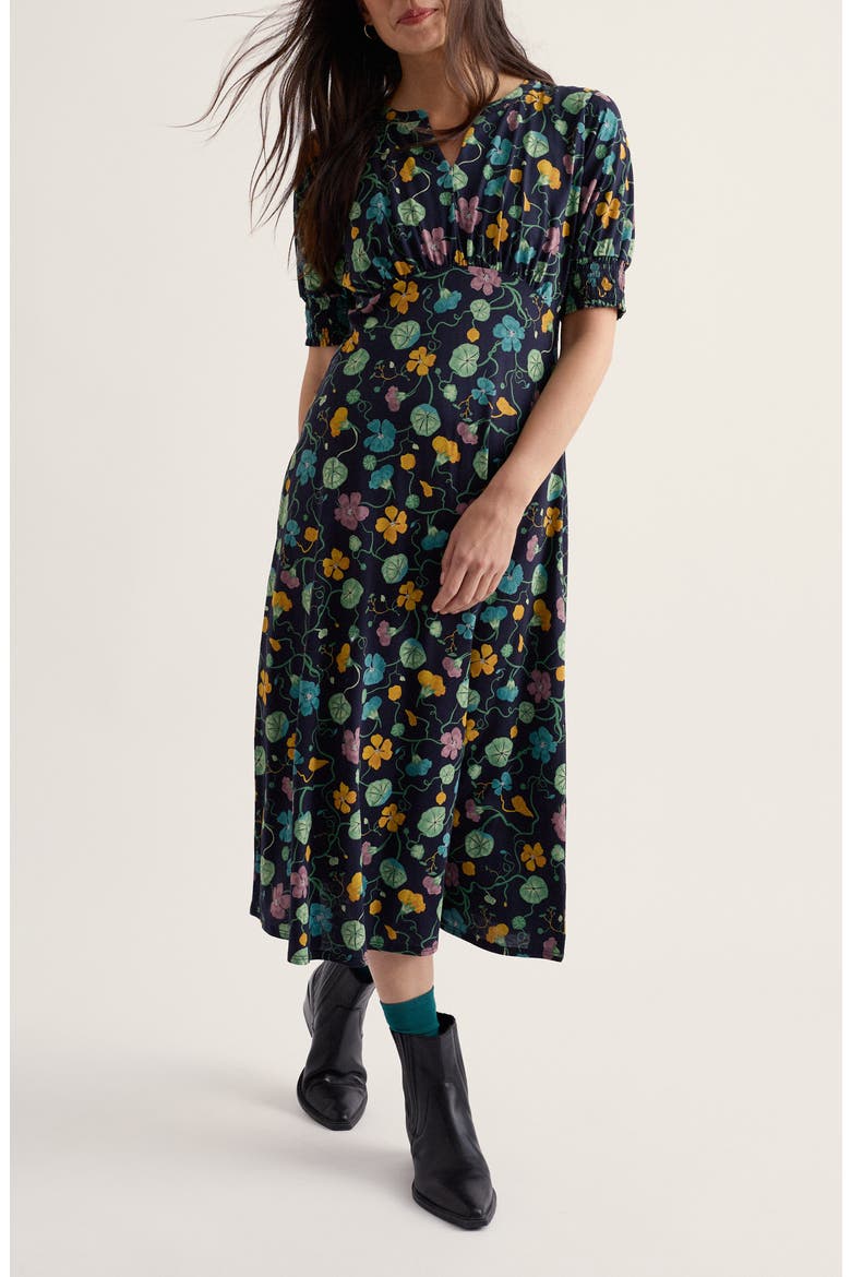 Fenil Floral Print Organic Cotton Blend Midi Dress, Main, color, NASTURTIUM PRESS MARITIME