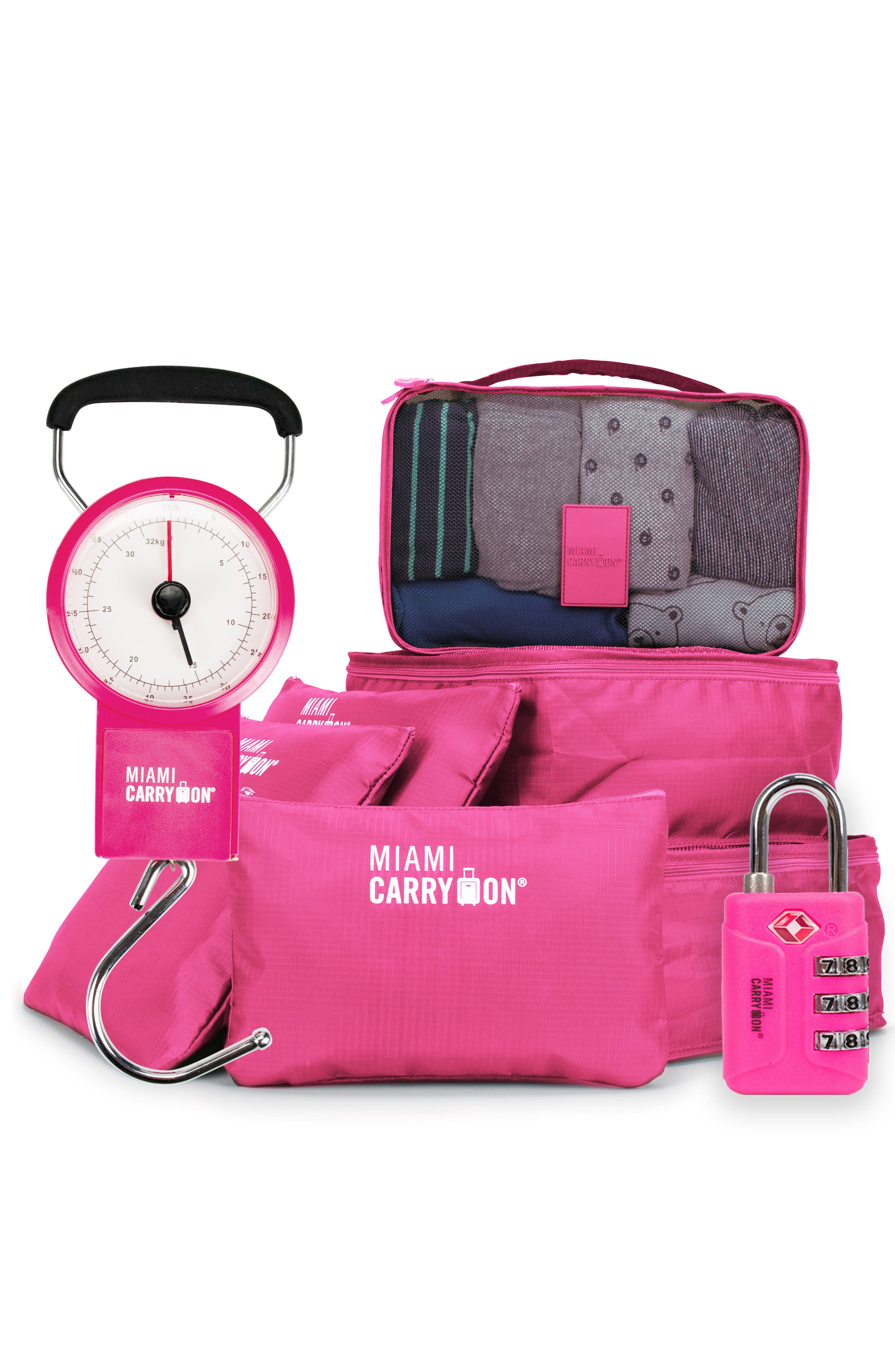 Miami Carry On Essential Organizational 8 Piece Travel Kit in Pink 
