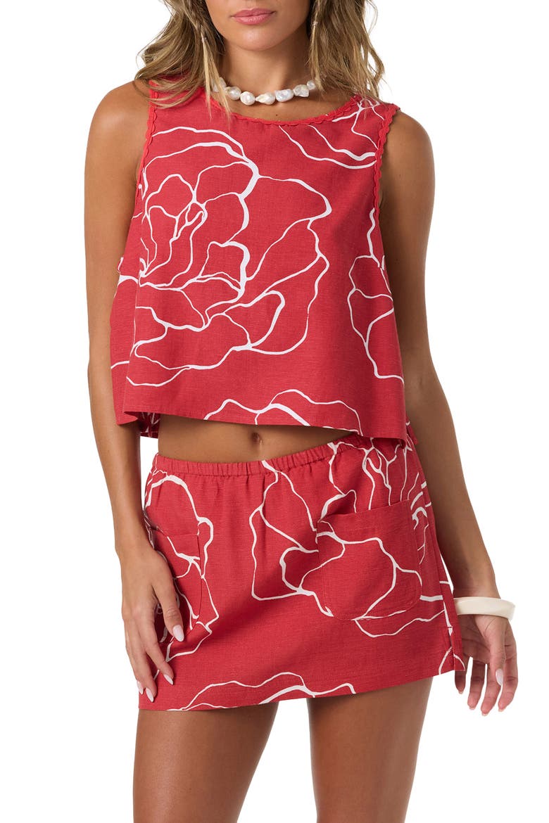 Athena Floral Top, Alternate, color, LIFEGUARD RED
