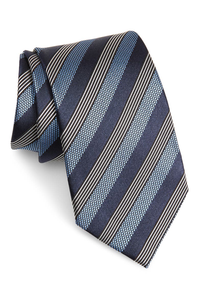 Ermenegildo Zegna Stripe Silk & Cotton Tie, Main, color, MEDIUM BLUE