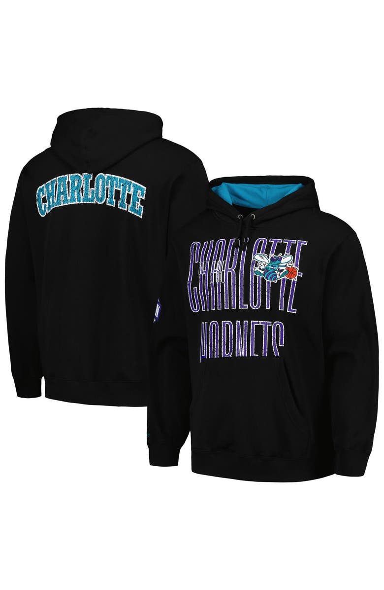 Mitchell & Ness Men's Mitchell & Ness Black Charlotte Hornets Hardwood Classics OG 2.0 Pullover Hoodie, Main, color, 