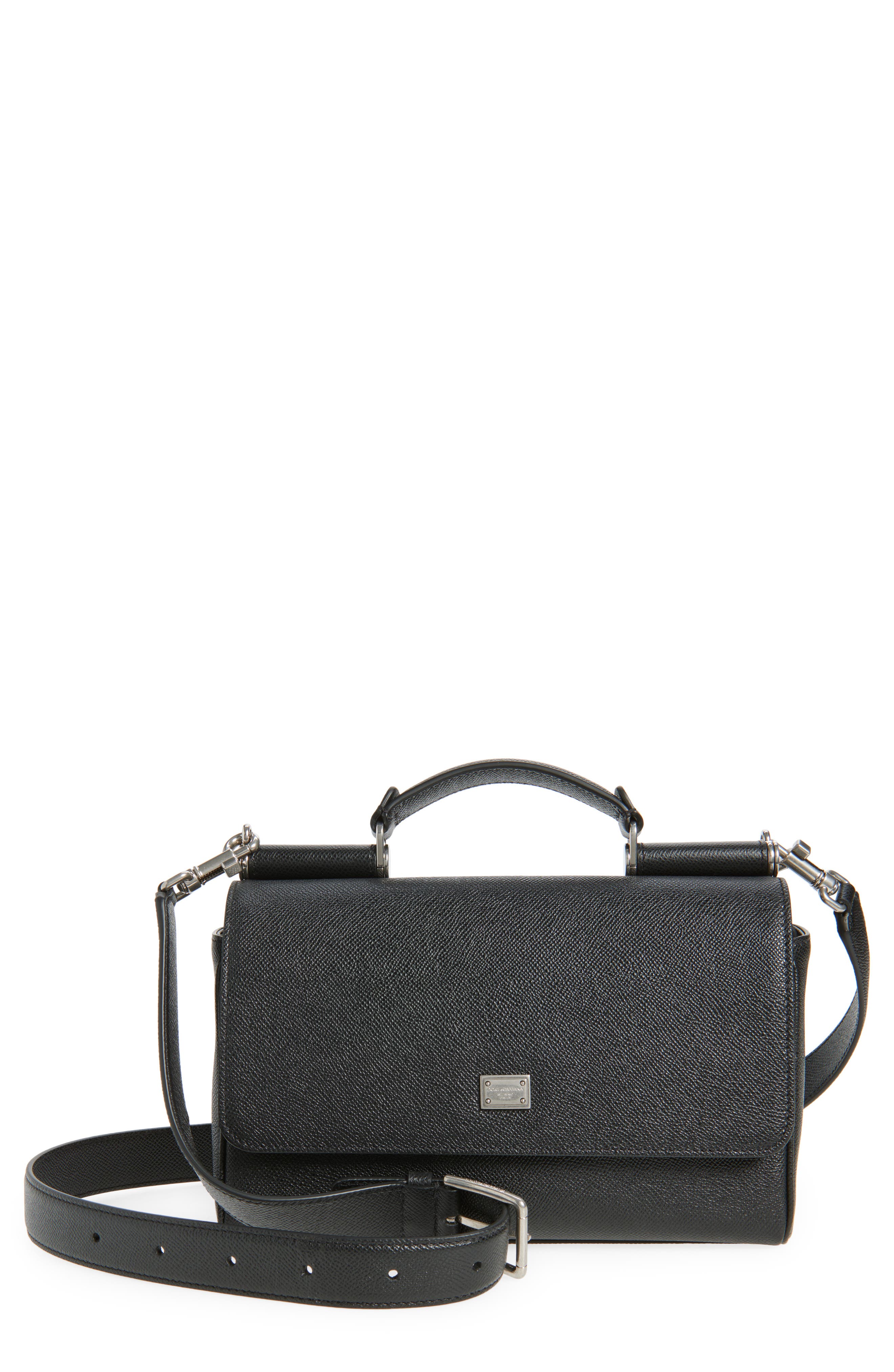 Dolce&Gabbana My Sicily Grained Leather Top Handle Bag, Main, color, 80999 Nero