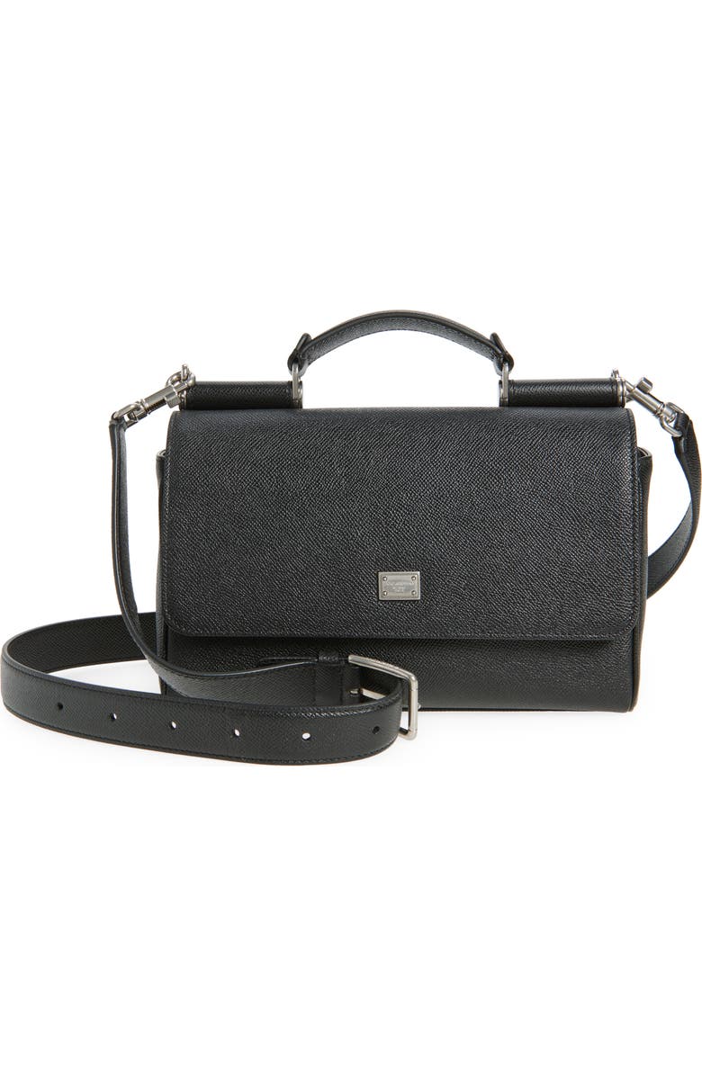 Dolce&Gabbana My Sicily Grained Leather Top Handle Bag, Main, color, 80999 Nero