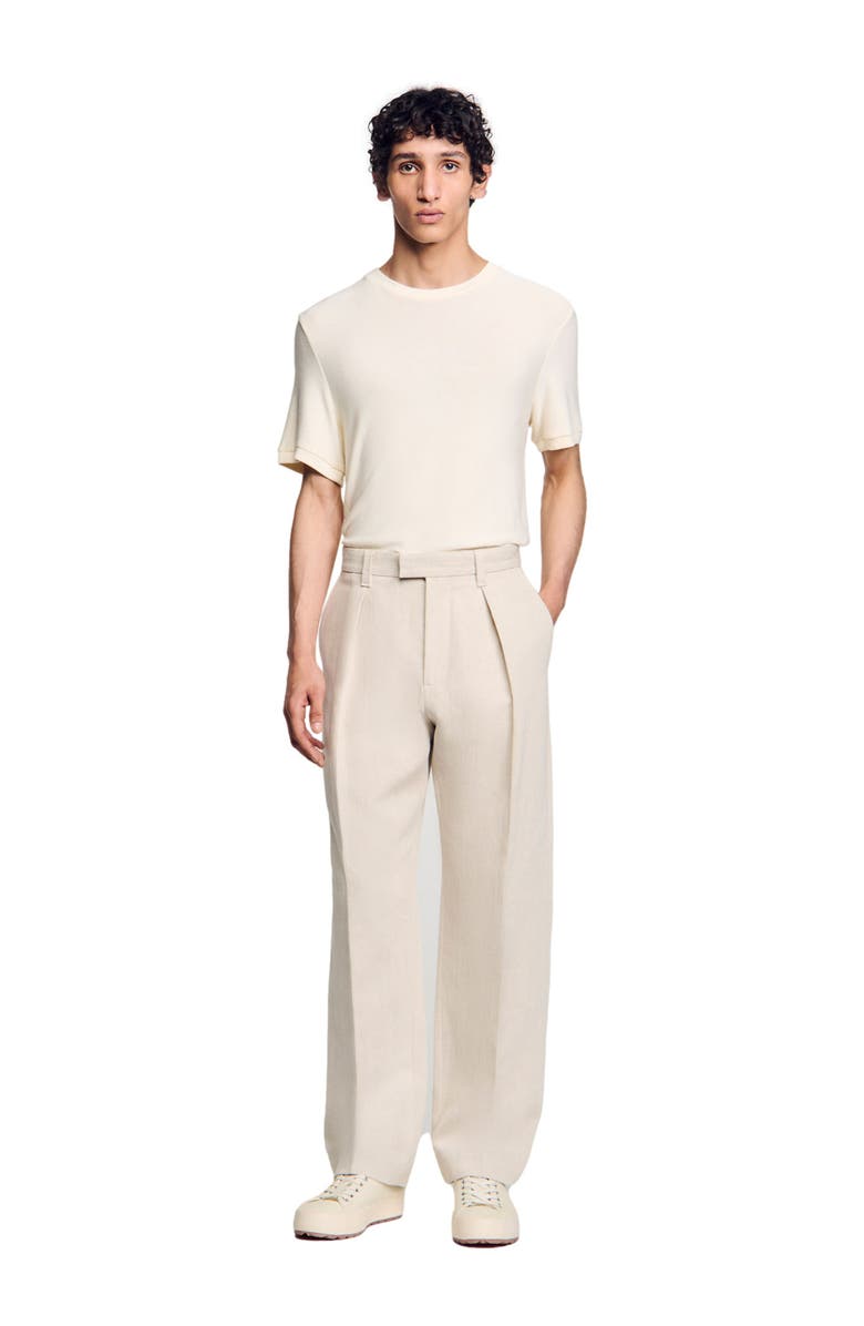 SANDRO Wide-leg trousers with creases, Main, color, Oats