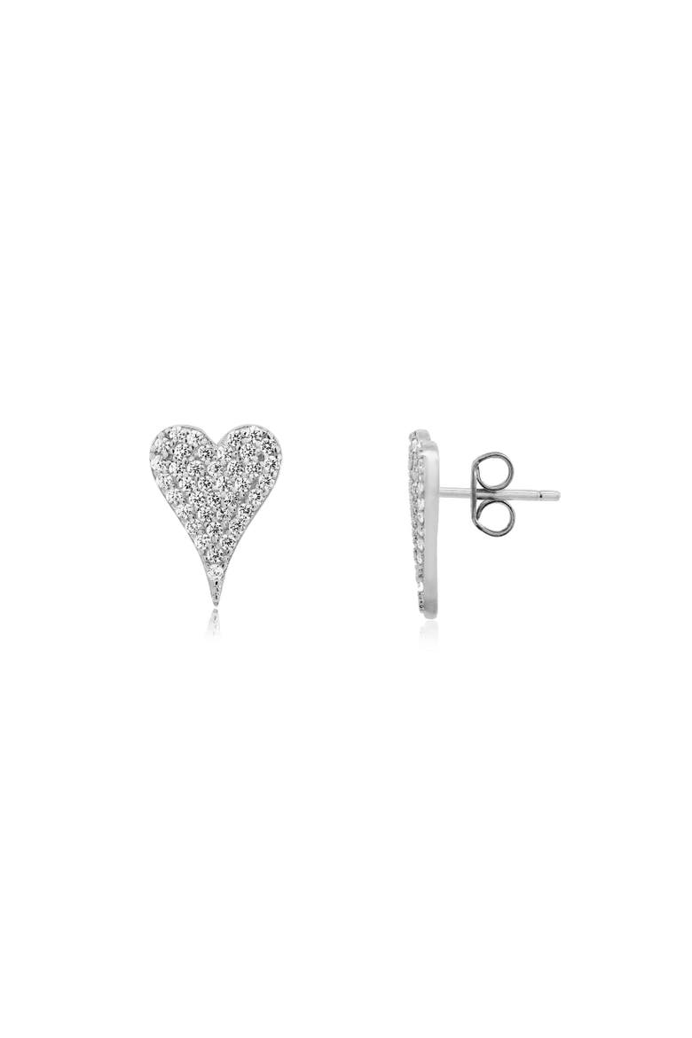 Pave CZ Heart Stud Earrings, Main, color, Sterling Silver