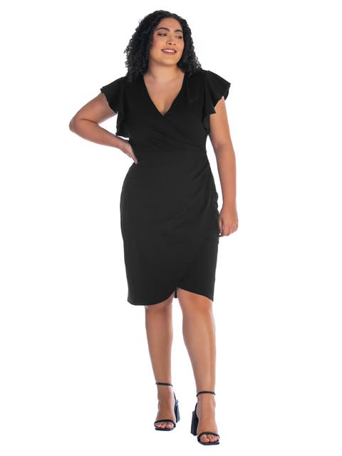 V-Neck Ruffle Sleeve Knee Length Dress